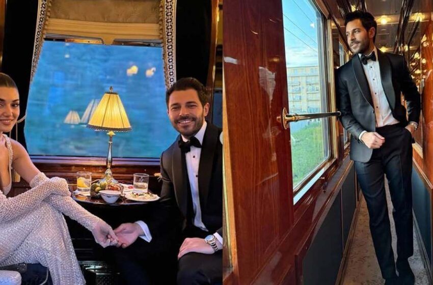 Hakan Sabancı ve Hande Erçel’den, Roma-Paris treninde el ele aşk pozu